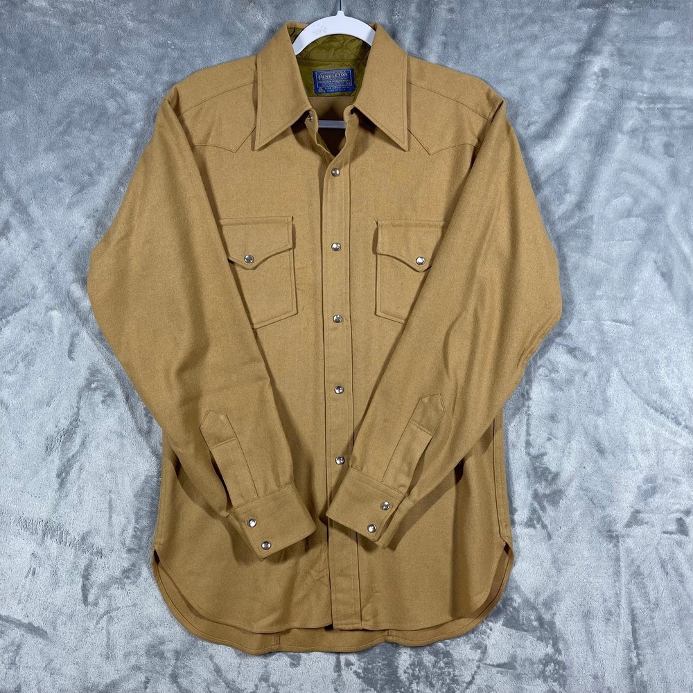 Pendleton Woolen Mills Mens Tan Western Snap Front Shirt 100% Virgin Wool Size M